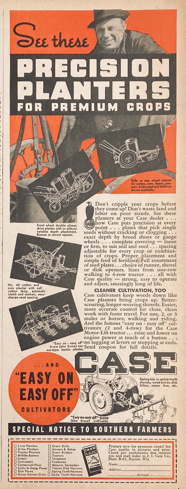 1937 AD.(XF24)~J.I. CASE CO. RACINE, WISC. CASE PRECISION PLANTERS