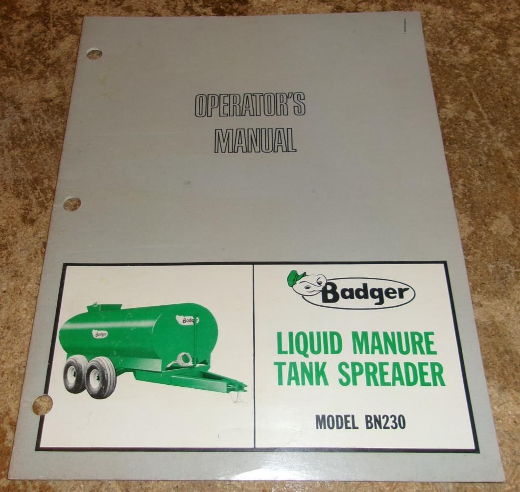 1977 badger BN230 liquid manure tank spreader operators manual good used