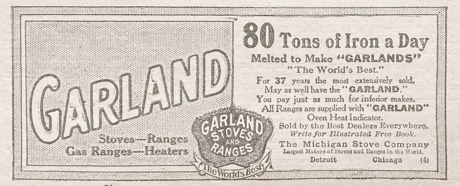 1909 AD.(XH10)~MICHIGAN STOVE CO. DETROIT. GARLAND STOVES AND RANGES