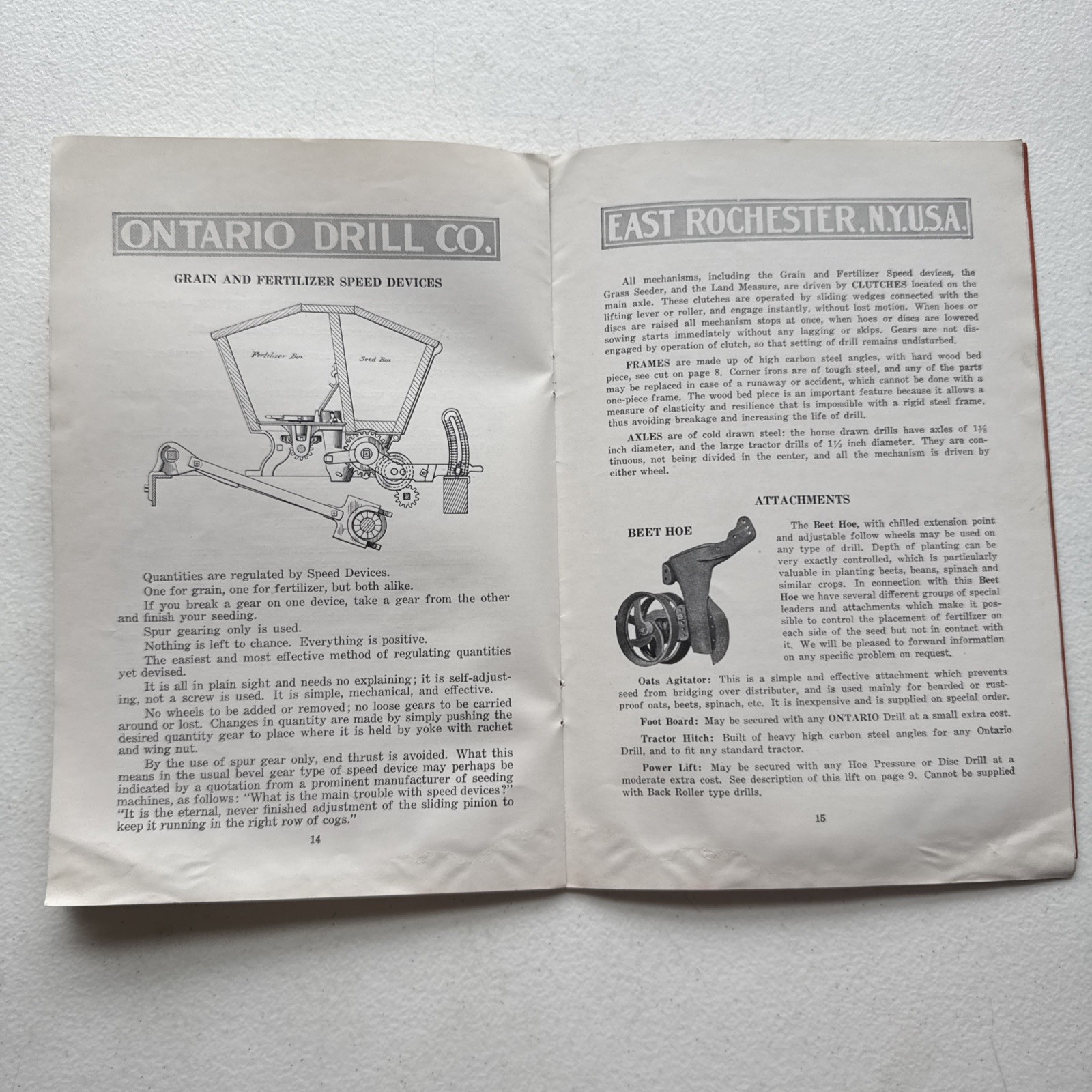 Vintage Ontario Drill Co. Grain & Fertilizer Drills Catalog East Rochester, NY