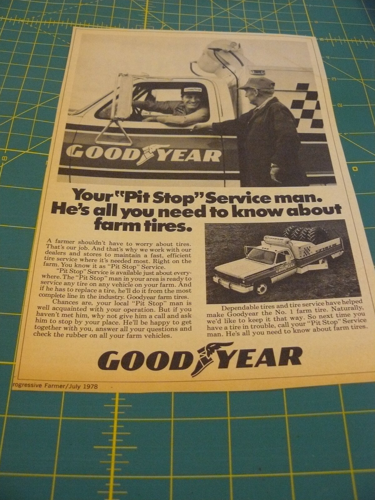 PROGRESSIVE FARMER -JULY 1978-AD- GOODYEAR “PIT STOP” SERVICE MAN
