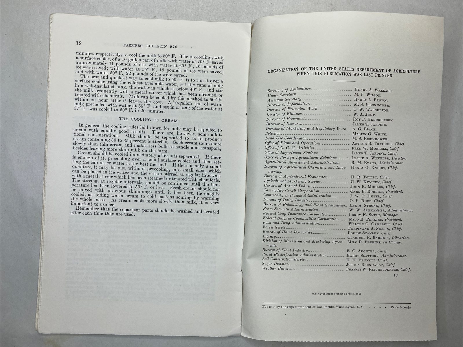 1940 USDA Farmers’ Bulletin No. 976 Cooling milk and cream on the farm