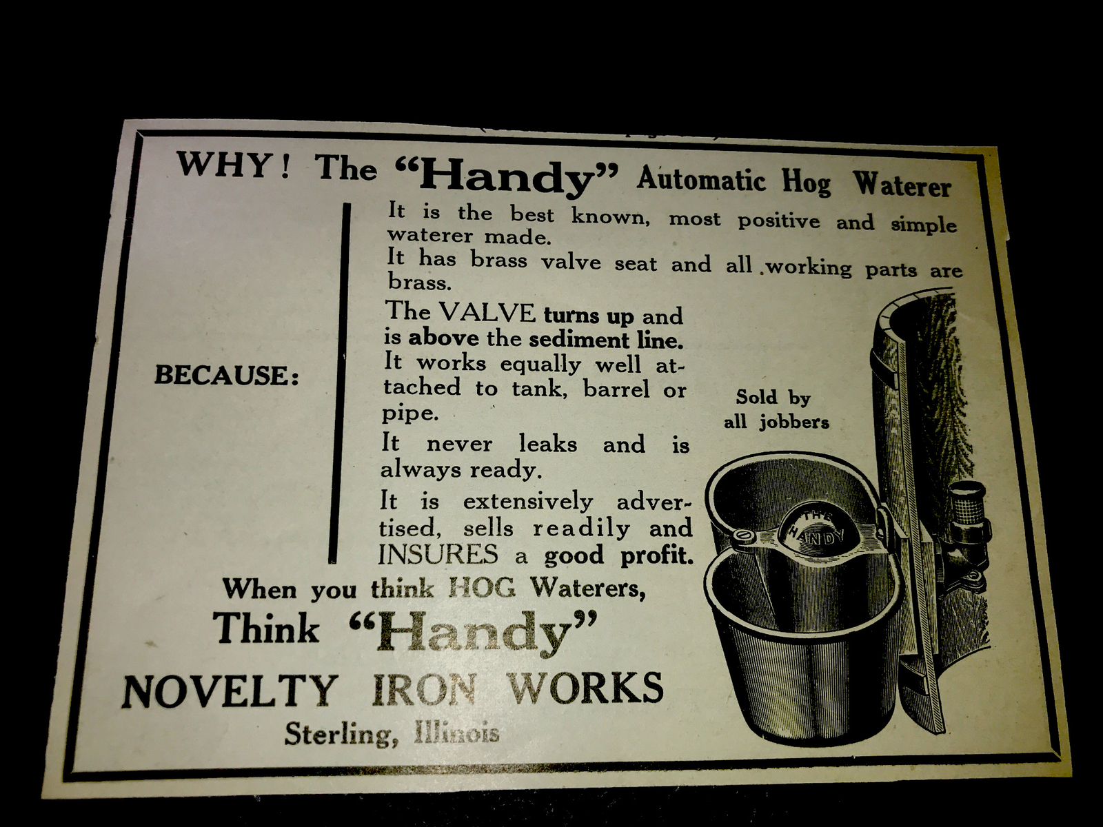 1916 Hog Waterer Novelty Iron Works Farm Advertising – Sterling – Illinois