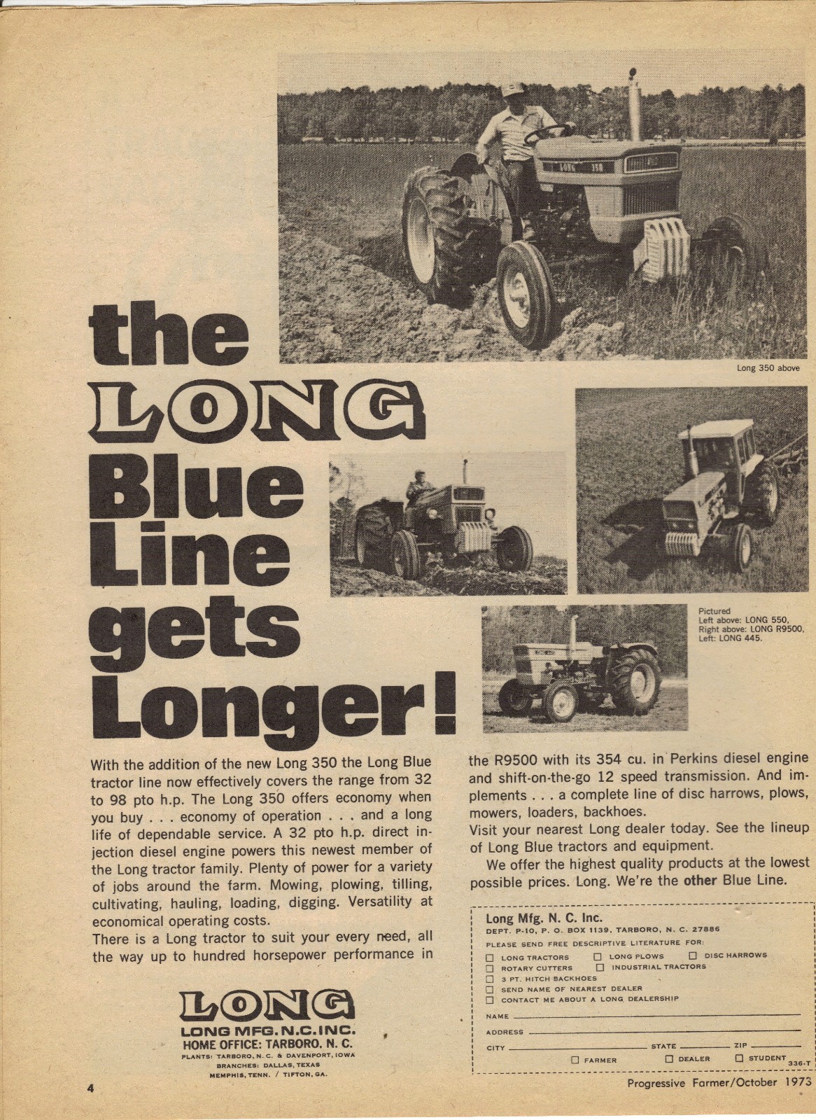Original 1973 Long 350 Tractor Magazine Ad