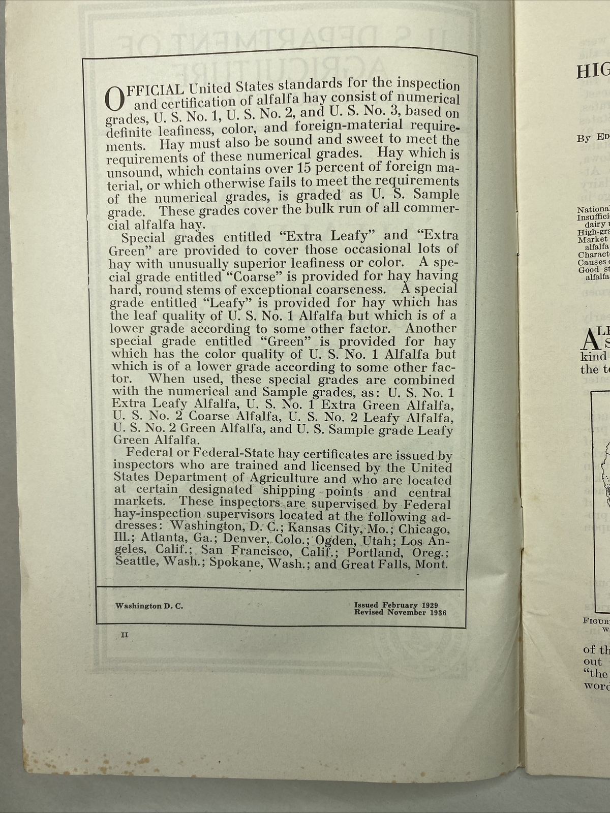 1938 USDA Farmers’ Bulletin No. 1539 High-grade alfalfa hay bailing for market