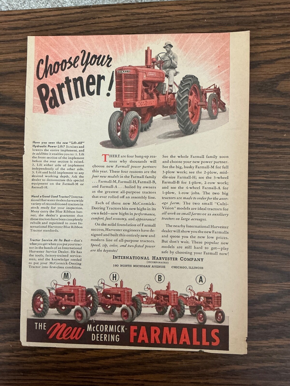 1940 McCormick-Deering Tractors Farmall Features Magazine Ad