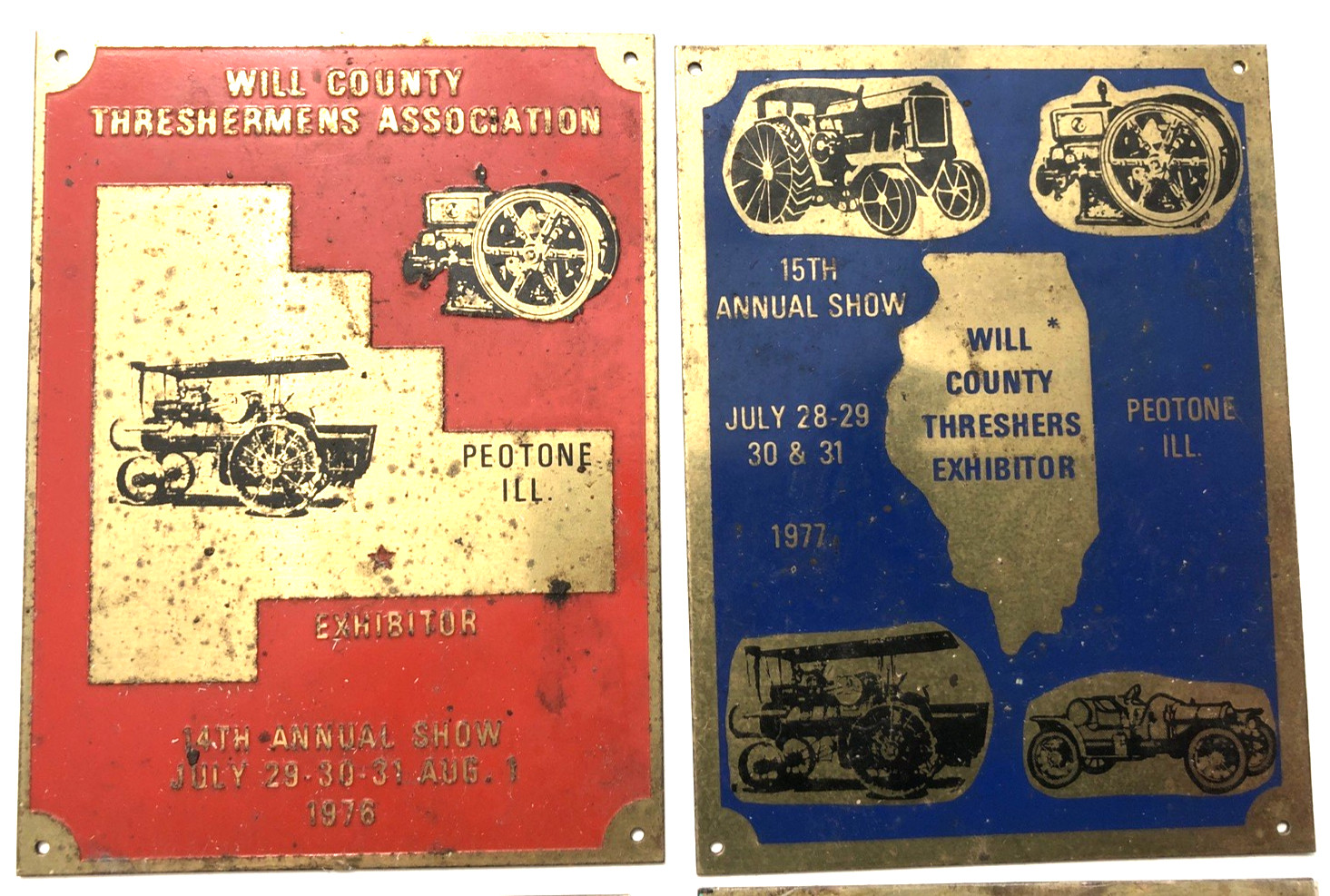 VTG 1976-1984 Will County Threshermen’s Asso. Exhibitor Brass Plaque-Lot of 4