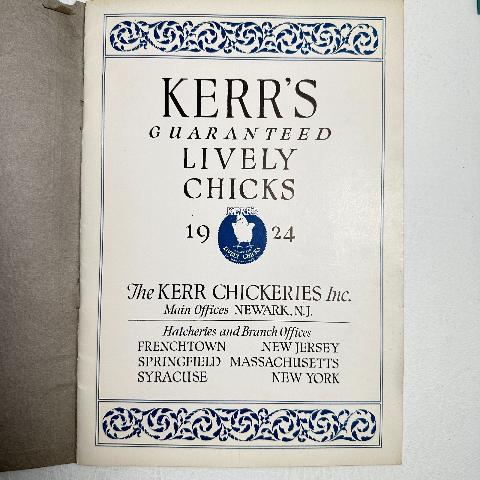 1924 Kerr’s Lively Guaranteed Lively Chicks Catalog Kerr Chickeries NEWARK NJ