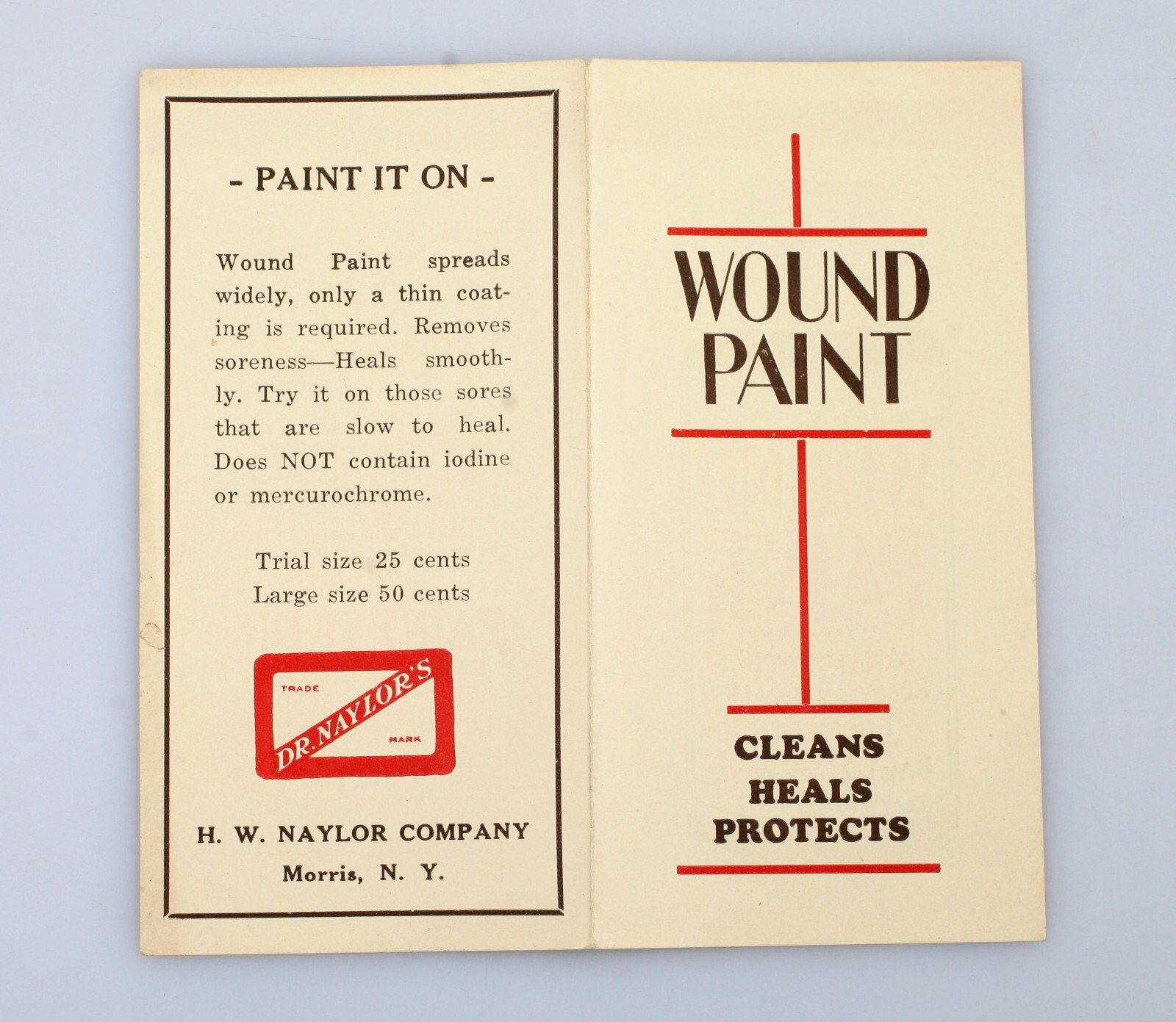 Vintage Dr. Naylor’s Wound Paint Brochure Morris New York Vet Medicine