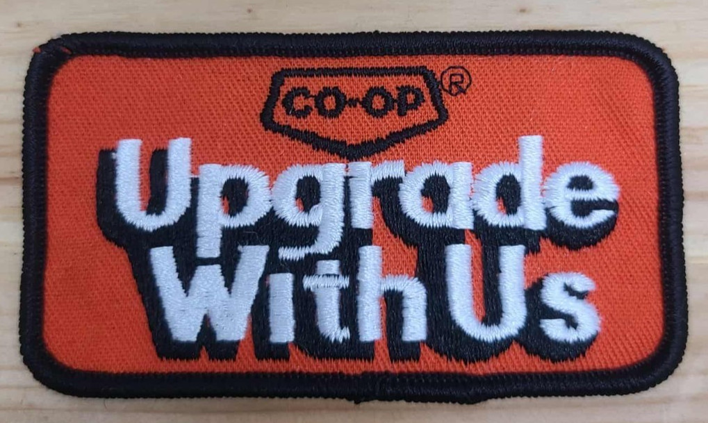 CO-OP “Upgrade With Us” Vintage Embroidered Patch – Retro Workwear Advertising B