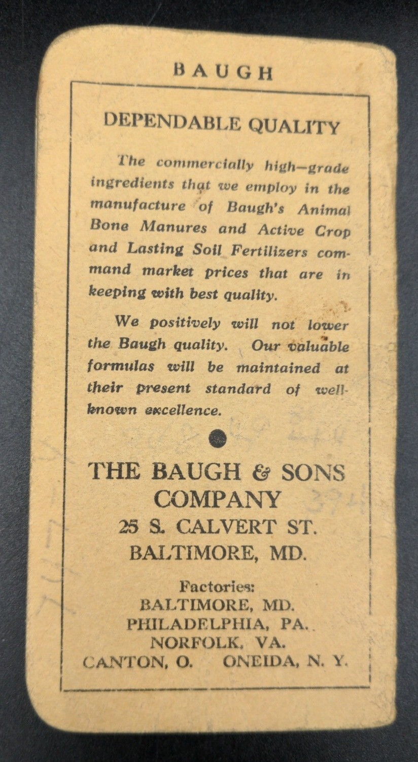 US Vintage ” The Baugh & Sons Co.” Raw Bone Manures Advertising Notebook