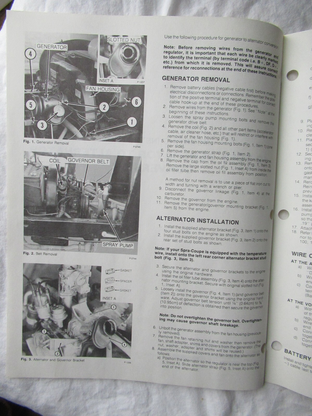 1985 Melroe Spra-Coupe 12 Volt Generator Conversion Mounting Instructions Manual