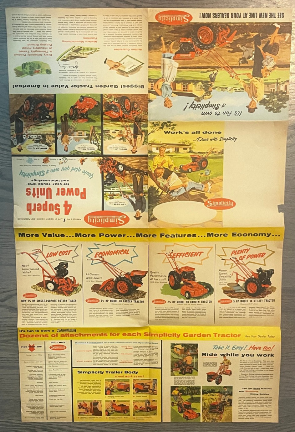 1950’s SIMPLICITY TRACTOR’s & ROTARY TILLER POSTER SIZE BROCHURE AWESOME!