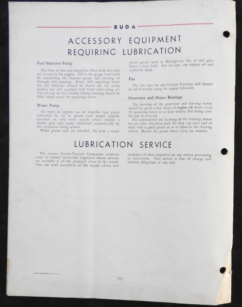 1928 Buda “Diesel Engines for Industrial Use” Lubrication Guide ORIGINAL!