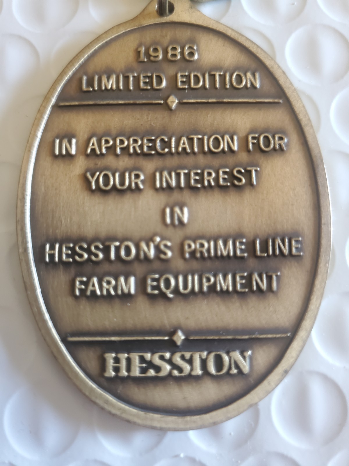 Vintage 1986 Hesston’s The Prime Line Equipment Key Chain vtg.