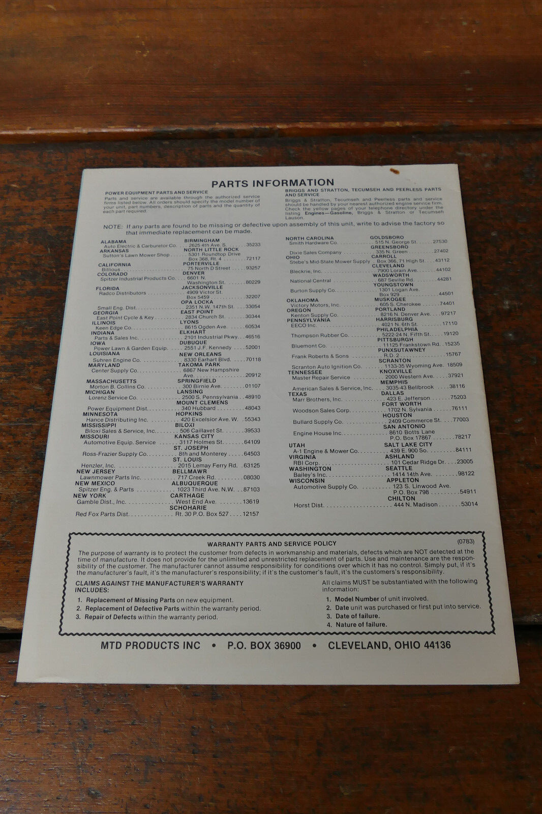 1983 Coast to Coast Owner’s Manual 20” Rotary Lawn Mower Model # 114-074-054