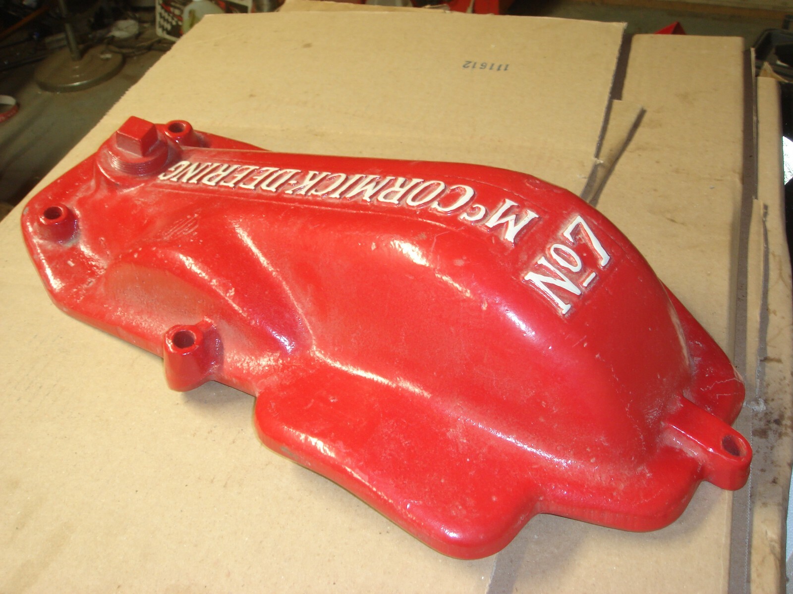 VINTAGE EMBOSSED McCORMICK DEERING NO.7 MOWER COVER FOR SIGN DISPLAY MAN CAVE