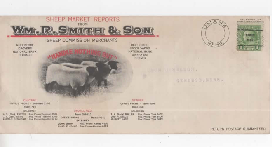 Omaha Nebraska Sheep Commission Merchants vintage mailer 1931 “Eat more lamb”