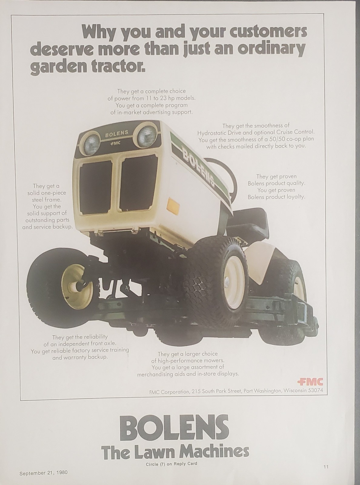 Bolens the Lawn Machines Garden Tractors 1980 Advertisement