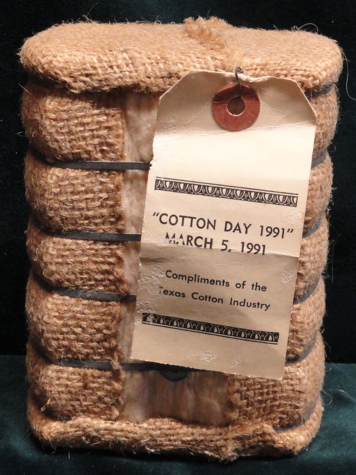 Vintage Miniature Souvenir “Cotton Day 1991” Texas Cotton Bale — LOOK