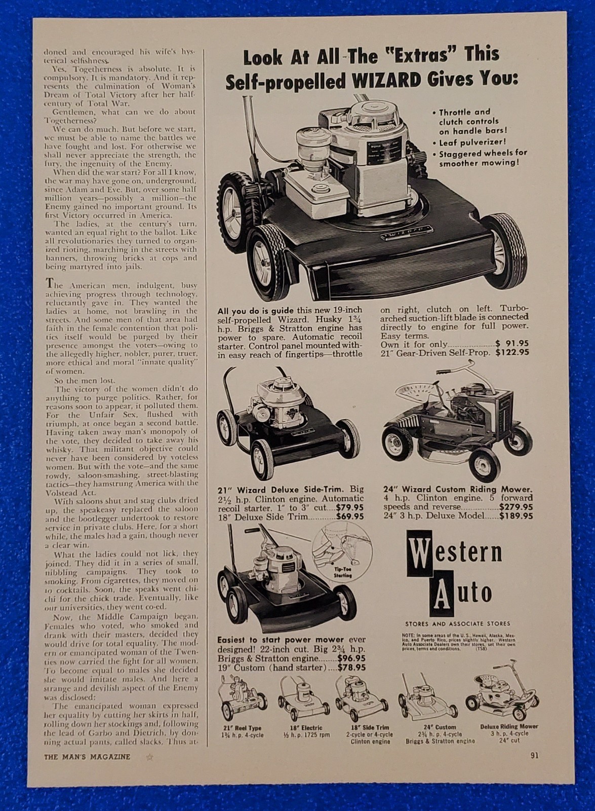 1958 WESTERN AUTO “WIZARD” LAWN MOWER PRODUCT LINE UP ORIGINAL CLASSIC PRINT AD