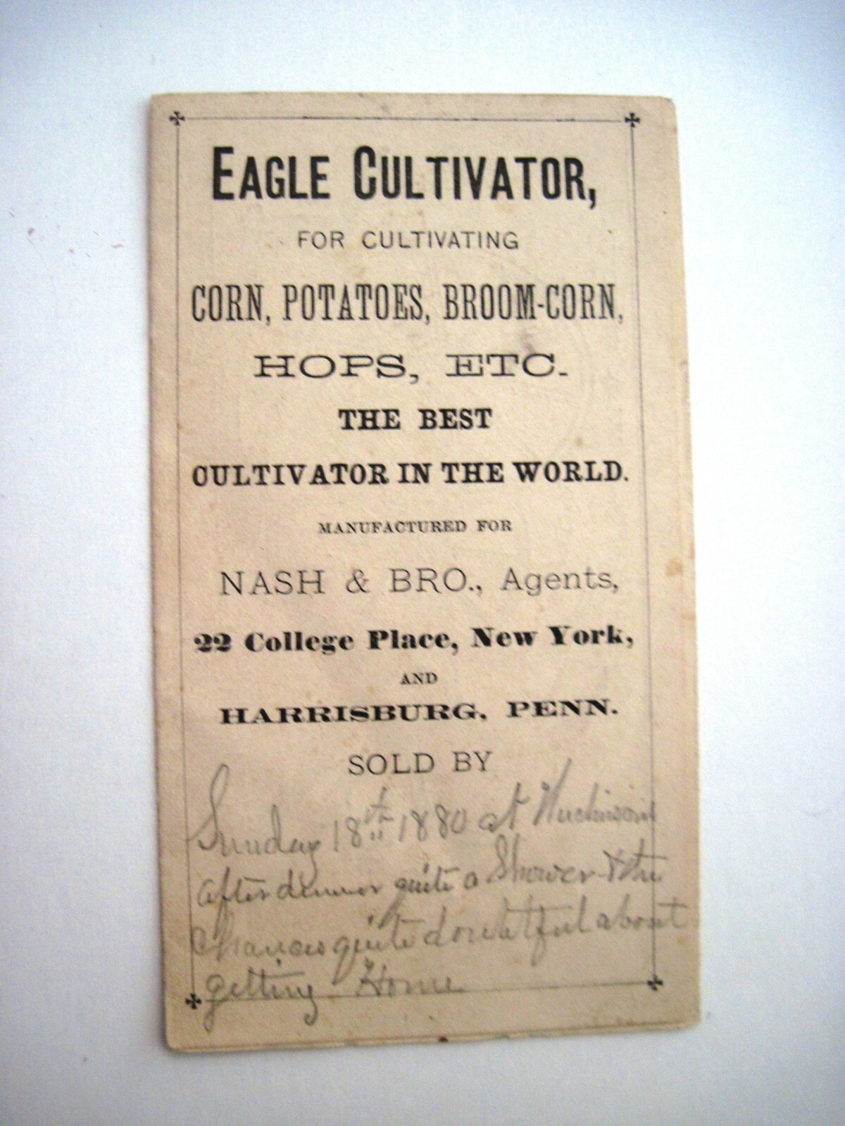 1880 Pull-Out Advertising Brochure for “Eagle Cultivator” w/ Great Pictures *