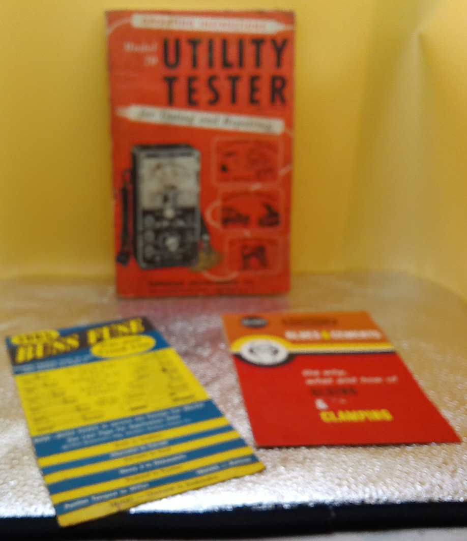 1965 Buss Fuse Model 70 Utility Tester Sears Glues Cements vint brochure lot 3