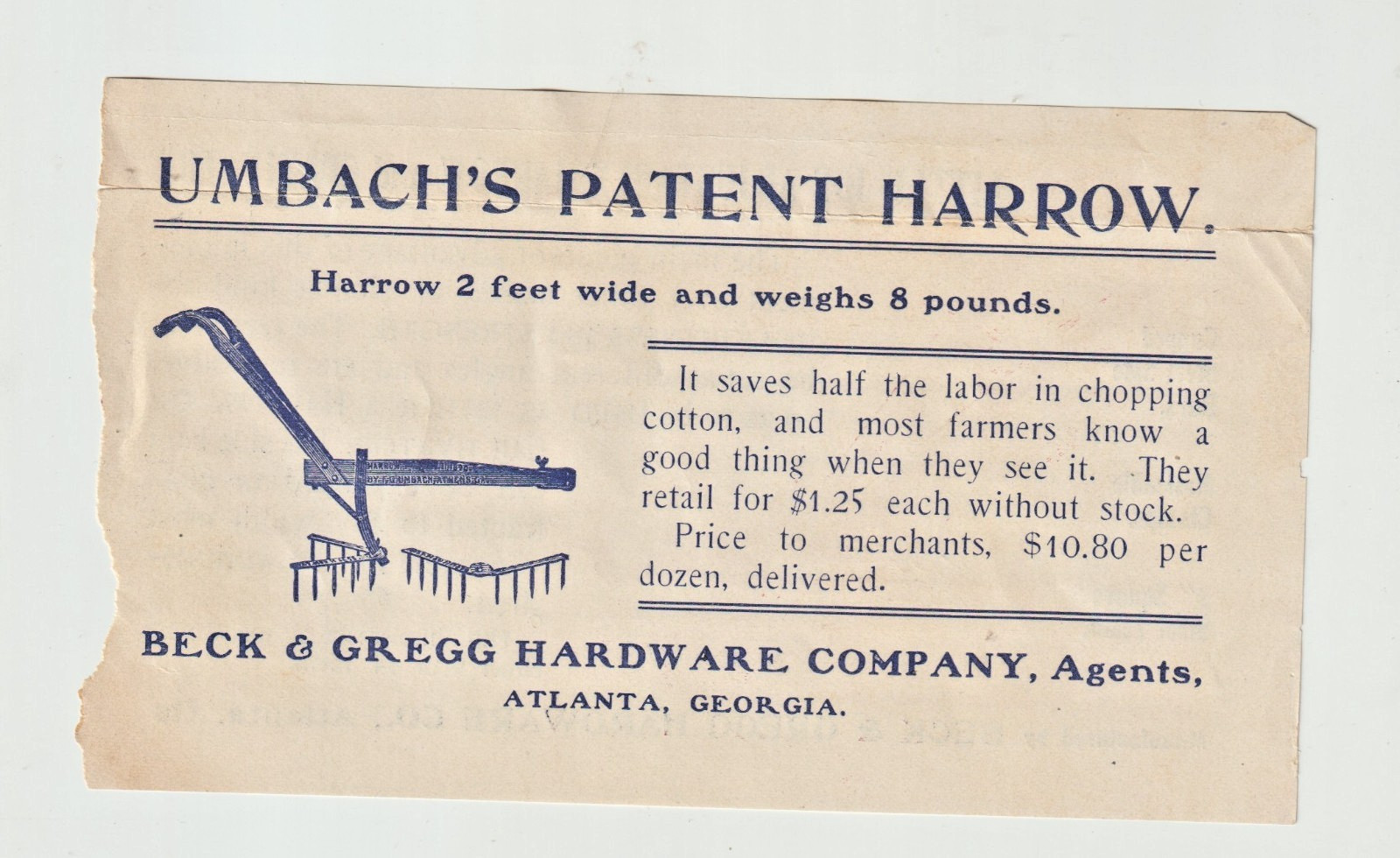 Antique 1900’s Farm Equipment Advertising Leaflet Brochure – Harrow, Cultivator
