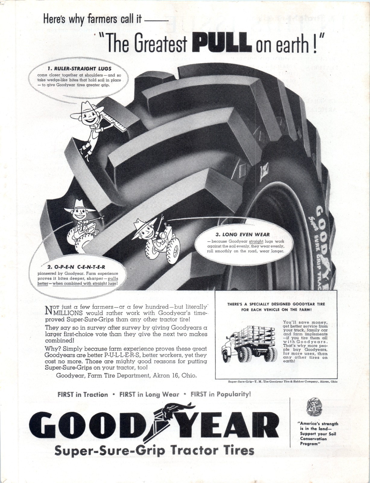 1953 Goodyear Farm Tractor Tire Sure-Grip 50’s Vintage Print Ad