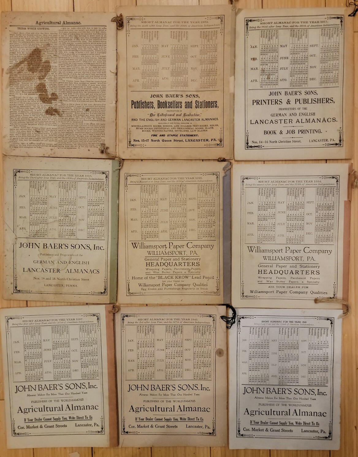 9 Vintage 1900s John Baer’s Agricultural Almanac Lancaster, PA Antique Farmers