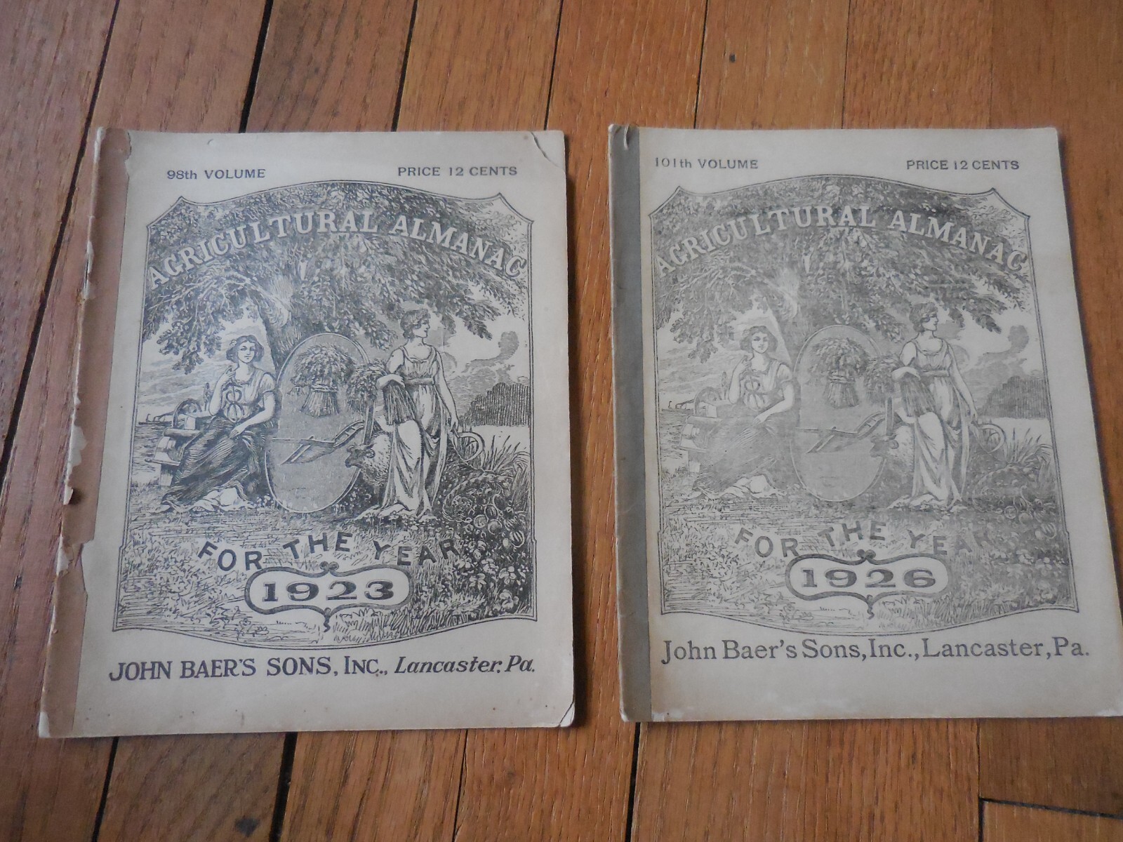 2 Vintage Agricultural Almanacs, Lancaster, PA 1923, 1926, John Baer’s Sons