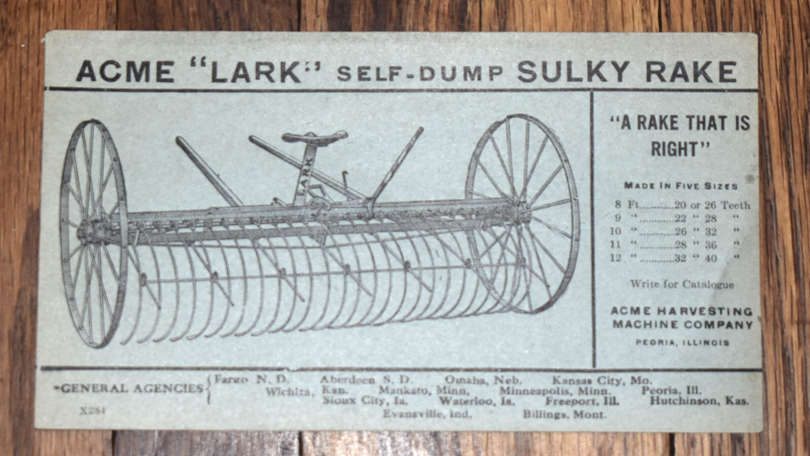 Vintage Acme Harvesting Lark Self Dump Sulky Rake Advertising Card Literature
