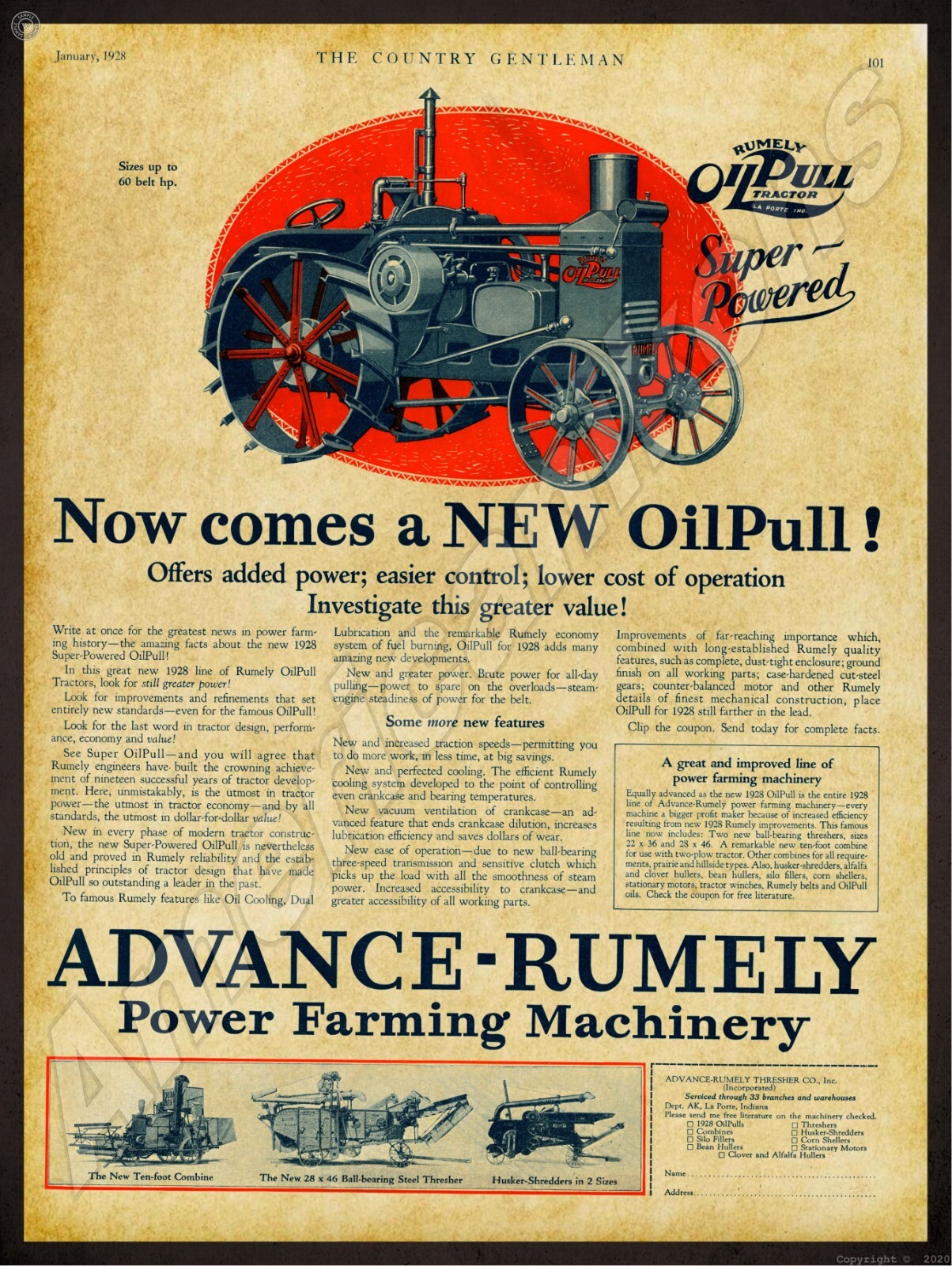 1928 Rumely Oil Pull Tractor NEW Sign 24×30″ USA STEEL XL Size 7 lb