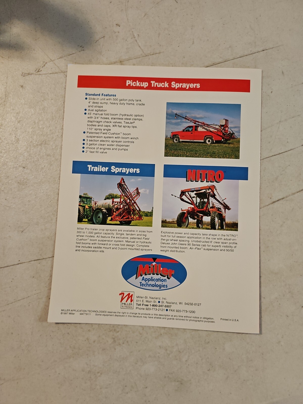 1997 Miller Application Technologies Commercial Truck Sprayers Sales Brochure