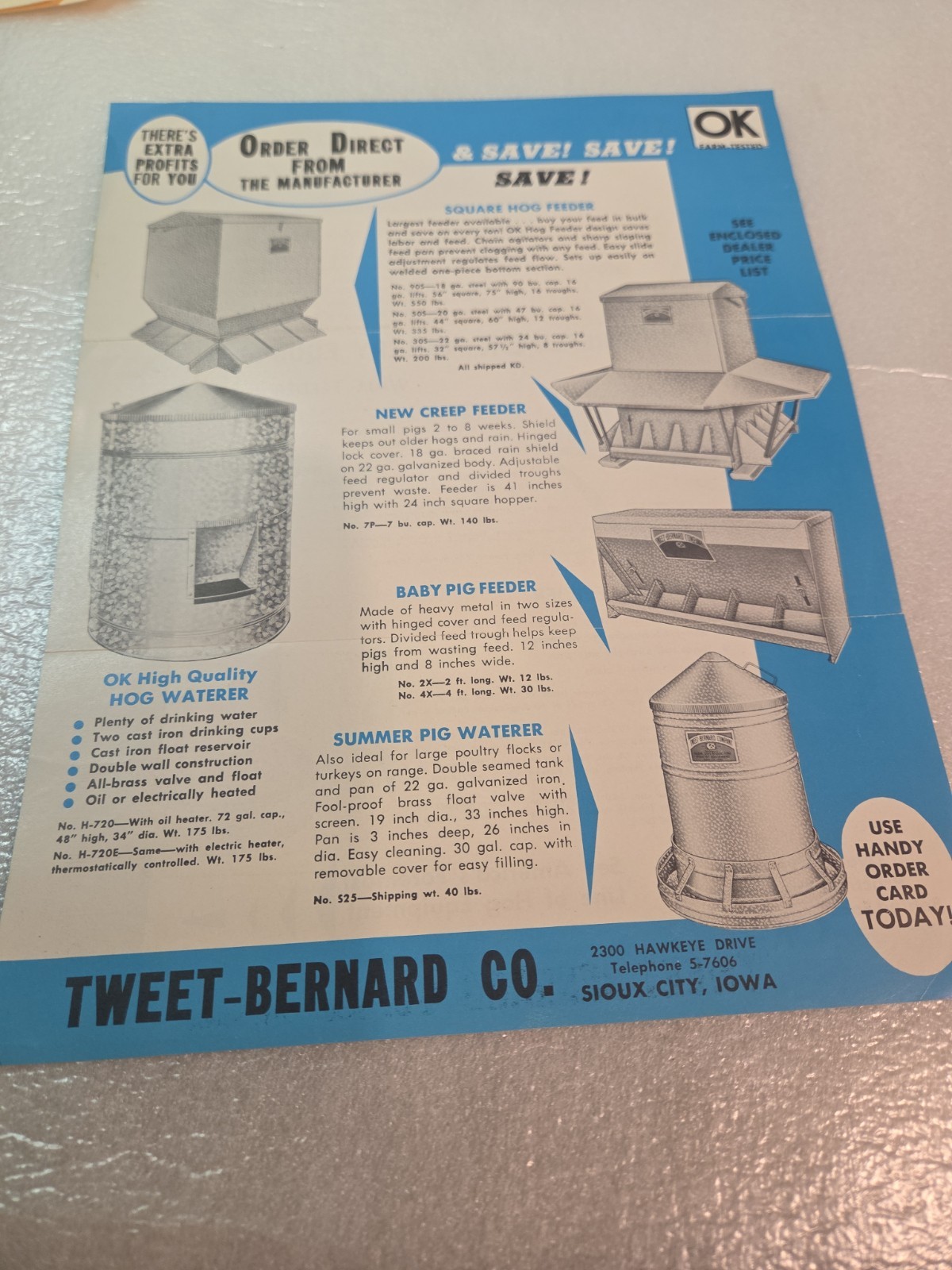Tweet Bernard Co 1950s Feeder Advertising Sioux City IA Farm Poultry livestock