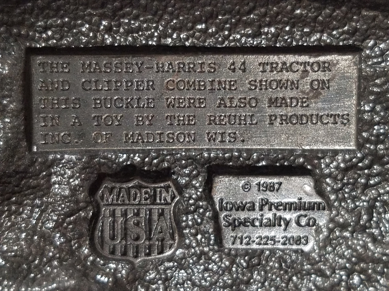 1987 Farm Toy Collector Massey Harris Belt Buckle