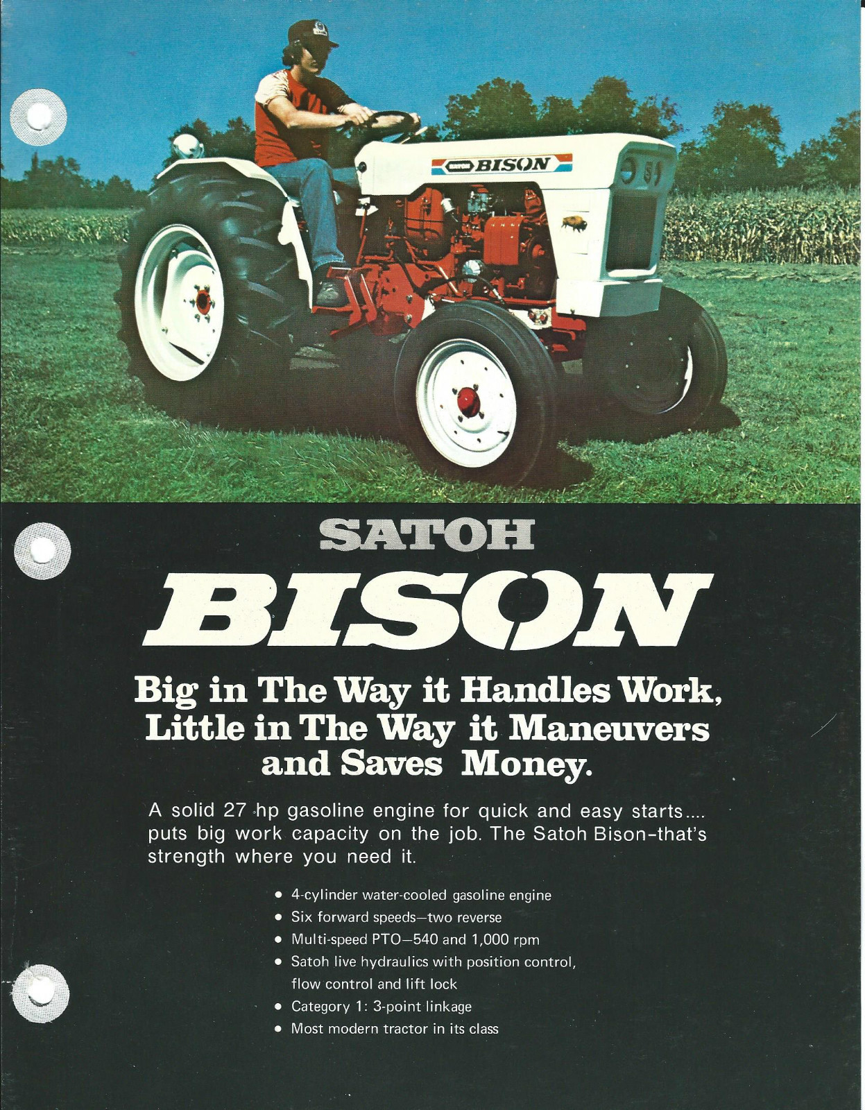 Farm Tractor Brochure – Satoh – Bison – c1970’s – in use image (F4493)