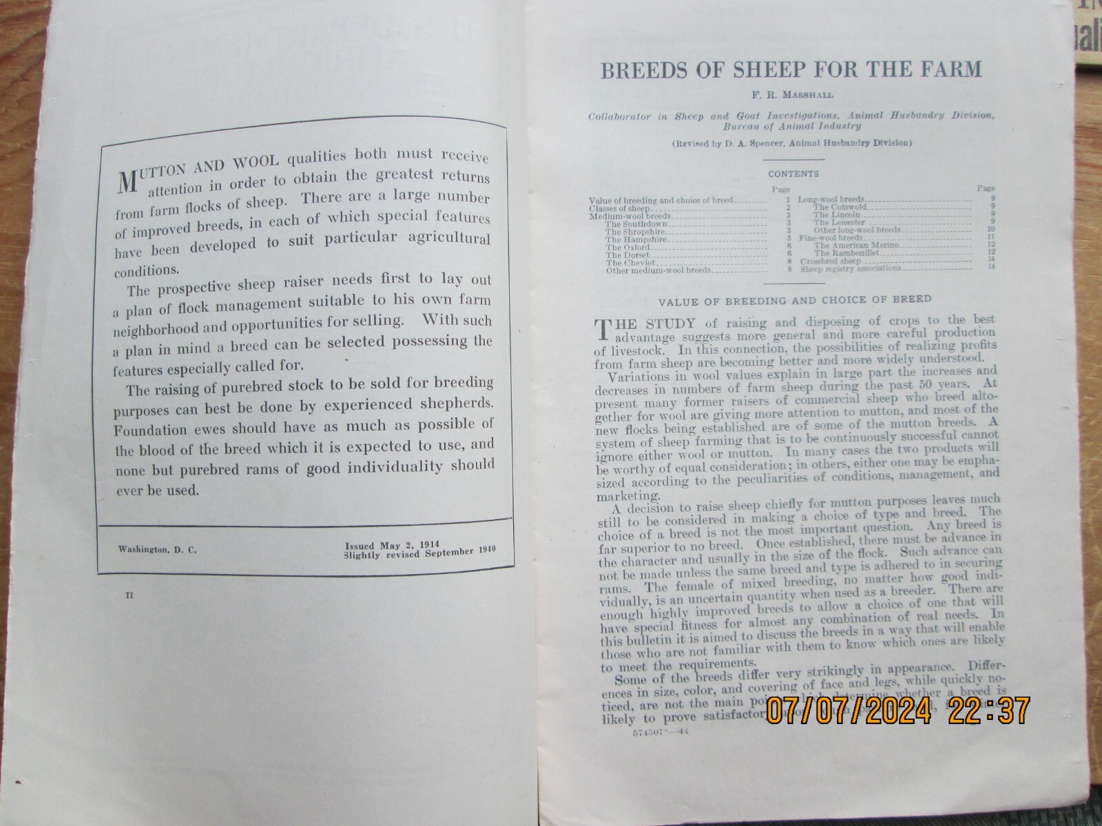 1940 Breeds of sheep for the farm US Department of Agriculture number 576