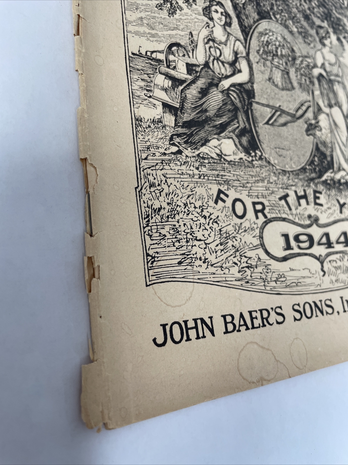 Vintage 1944 John Baers Sons Agricultural Almanac Lancaster Penn Farmers Almanac