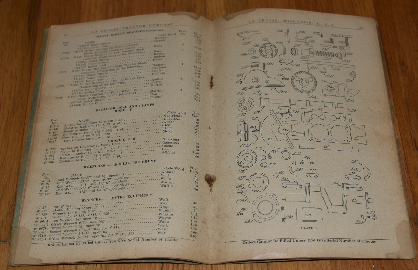 Vintage 1922 La Crosse WI Tractor Co Instruction Manual Model F G H REPAIR LIST