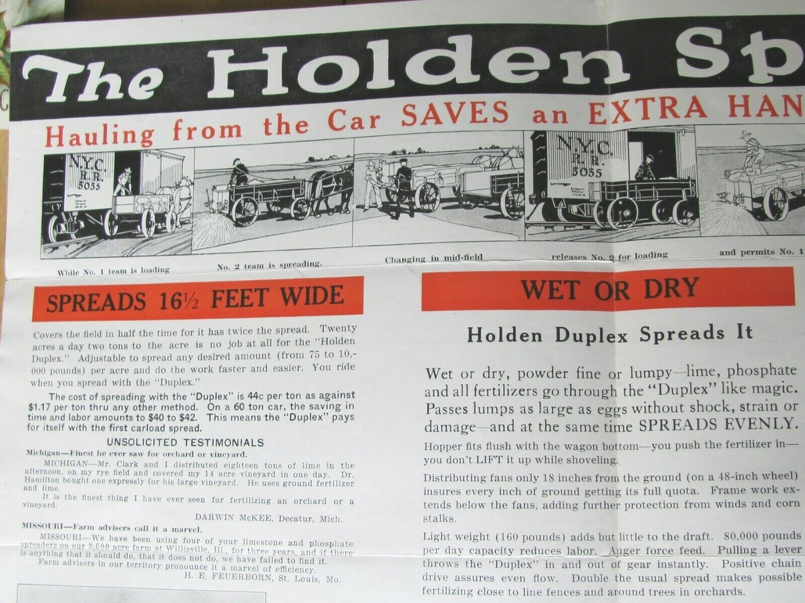 1910’s BROCHURE HOLDEN CO PEORIA IL FARM LIME FERTILIZER SPREADER LUTHY & CO