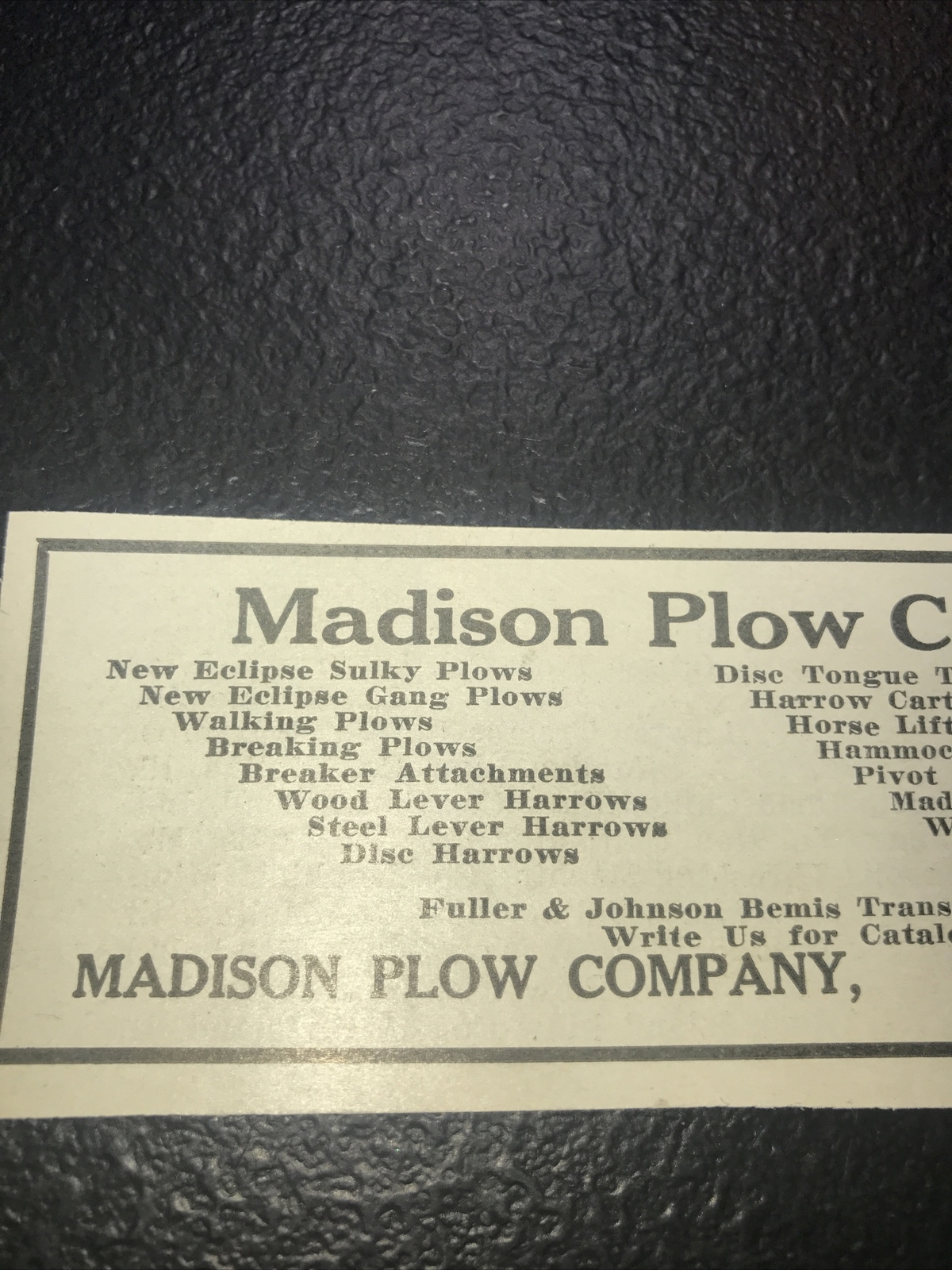 1916 Madison Plow Co. Farm Advertising – Madison – Wisconsin