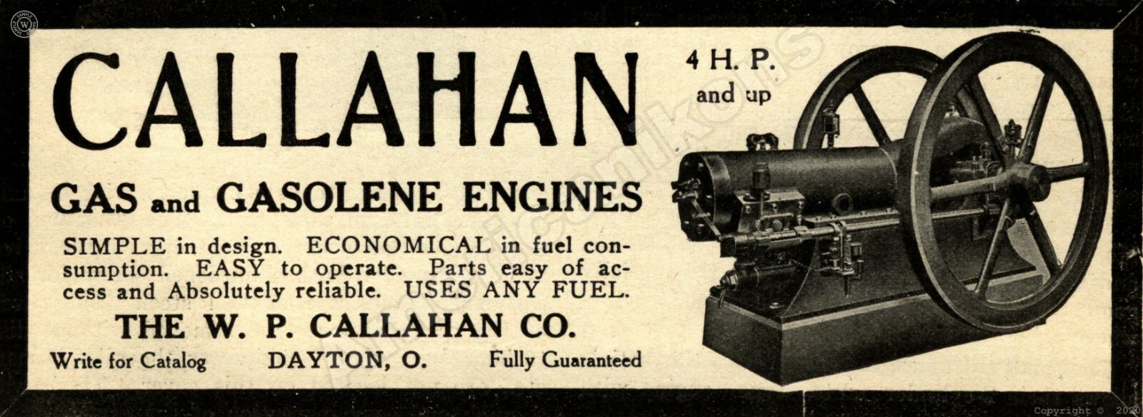 1910 Callahan Gas Engines New Metal Sign: 6″ x 18″ Dayton, Ohio Free Shipping