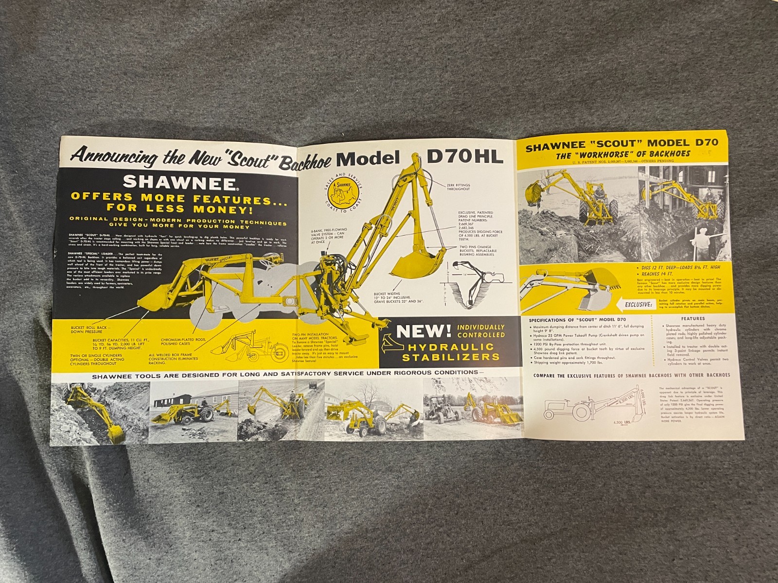 1950’s Shawnee Earth Moving Tools Tractors Brochure Loaders Backhoes Combination