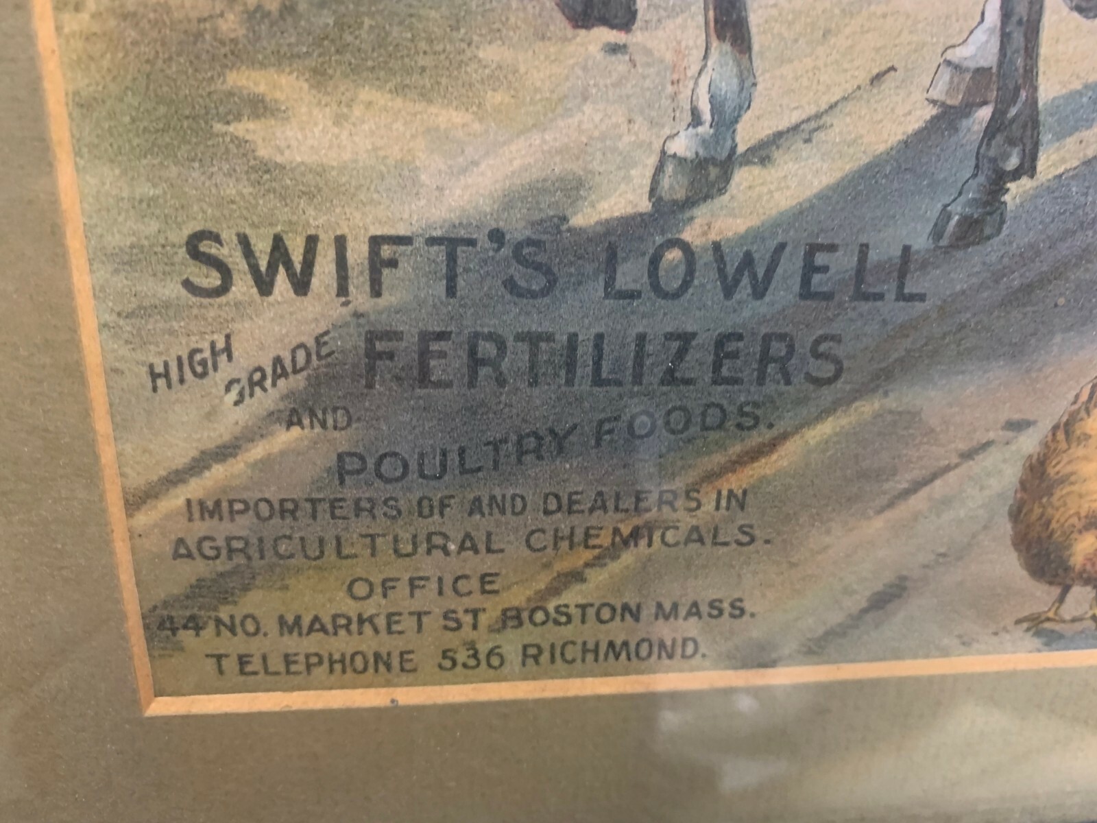 Rare Vintage Lowell Fertilizer Co. Litho Framed Sign FARM GAS OIL SODA COLA 17″