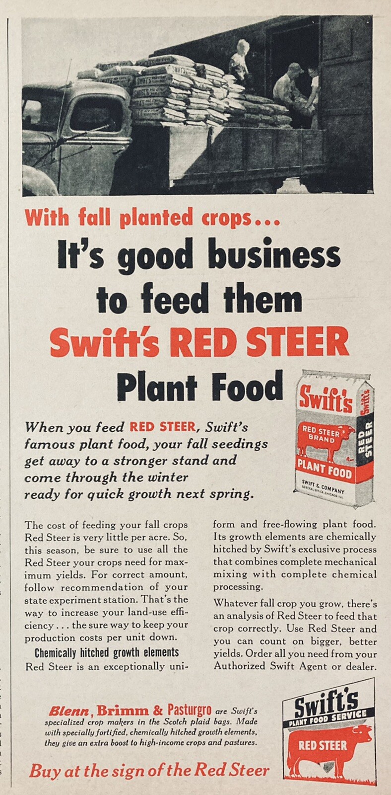 1953 AD.(XH50)~SWIFT & CO. CHICAGO. SWIFT’S RED STEER PLANT FOOD