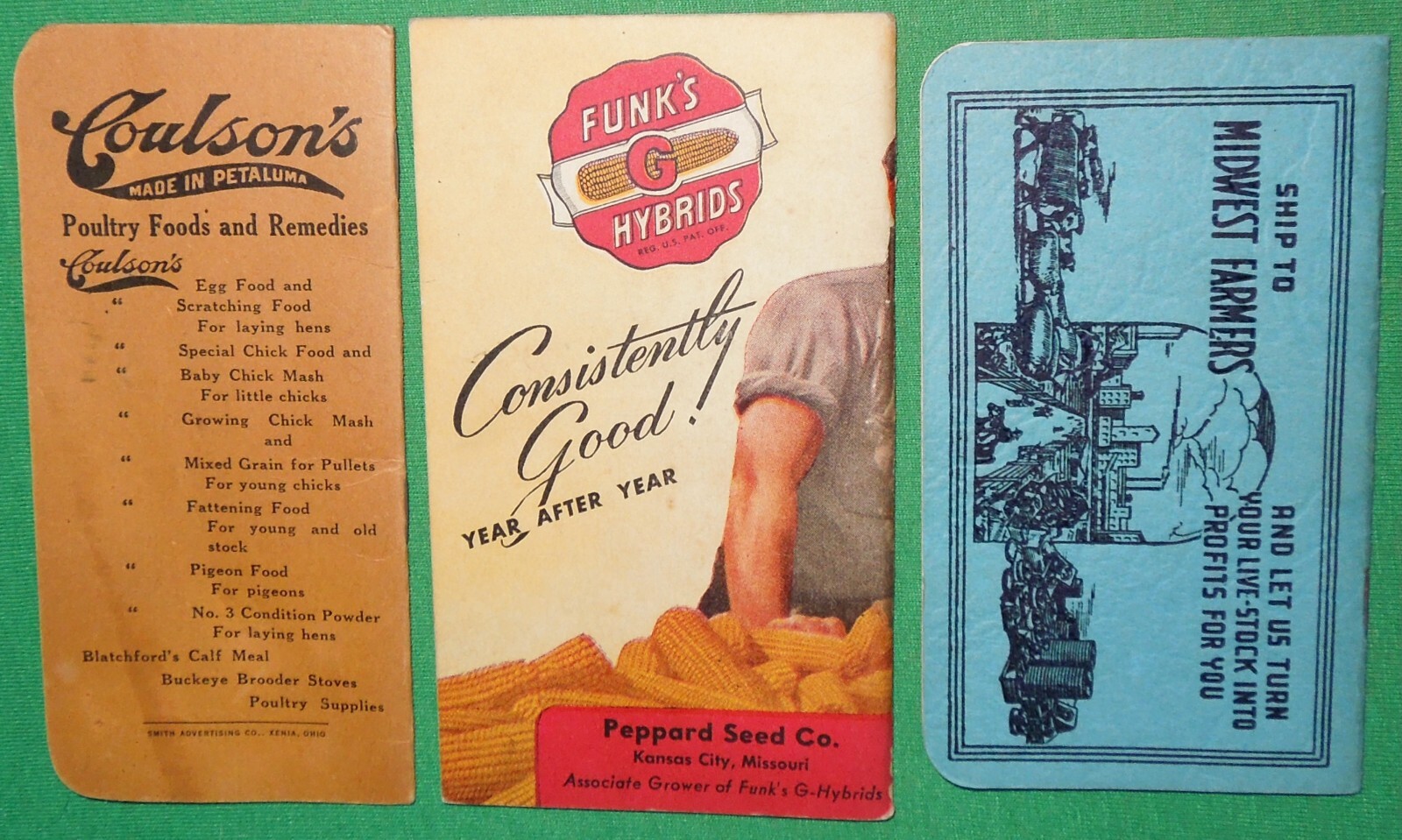 Antique Farm & Livestock Themed Advertising Calendar Memo Booklets x3, 1917-1948