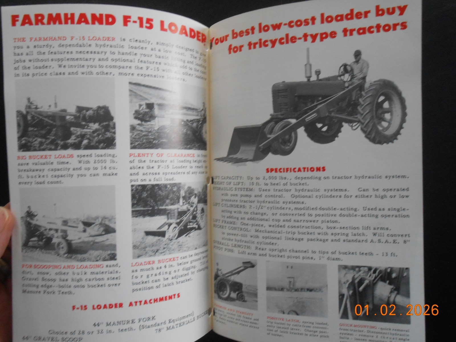 1963 Farmhand Company Loaders F11 F14 F15 Brochure 8 pgs Hopkins MN Winnipeg MB