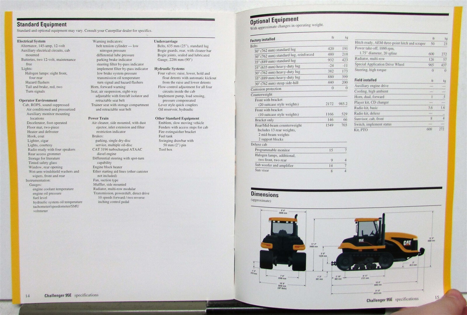 1998 Caterpillar Challenger 95E Articulated Tractor Specs Sales Brochure