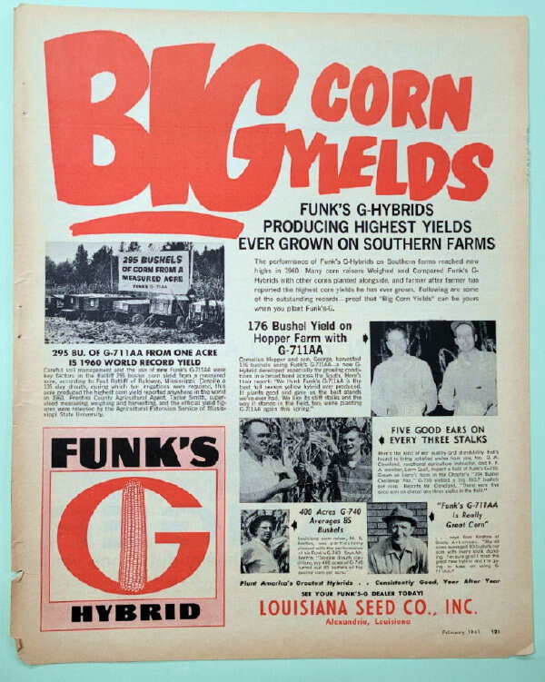 Original 1961 Funk’s Seed Ad Features Ross Keahey of Grady Arkansas 10.5×13.5
